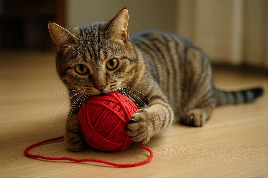 cuidado de mascotas, gato que juega