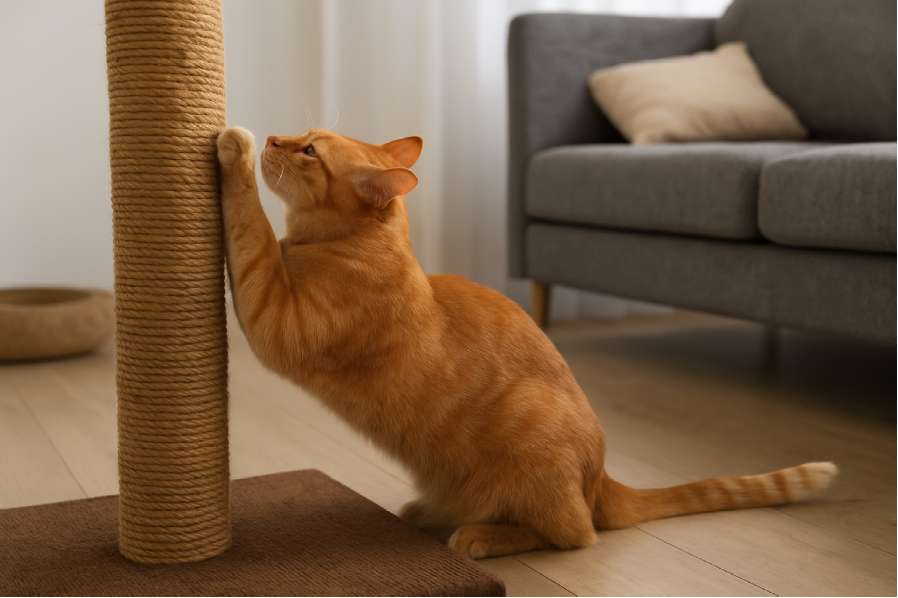 cuidado mascotas, gatos con rascador